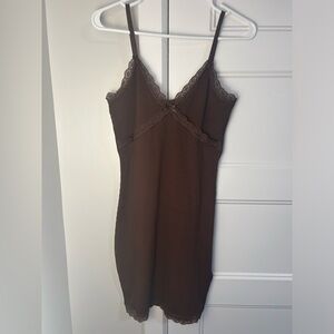 Brown Lace Detail Bodycon Dress